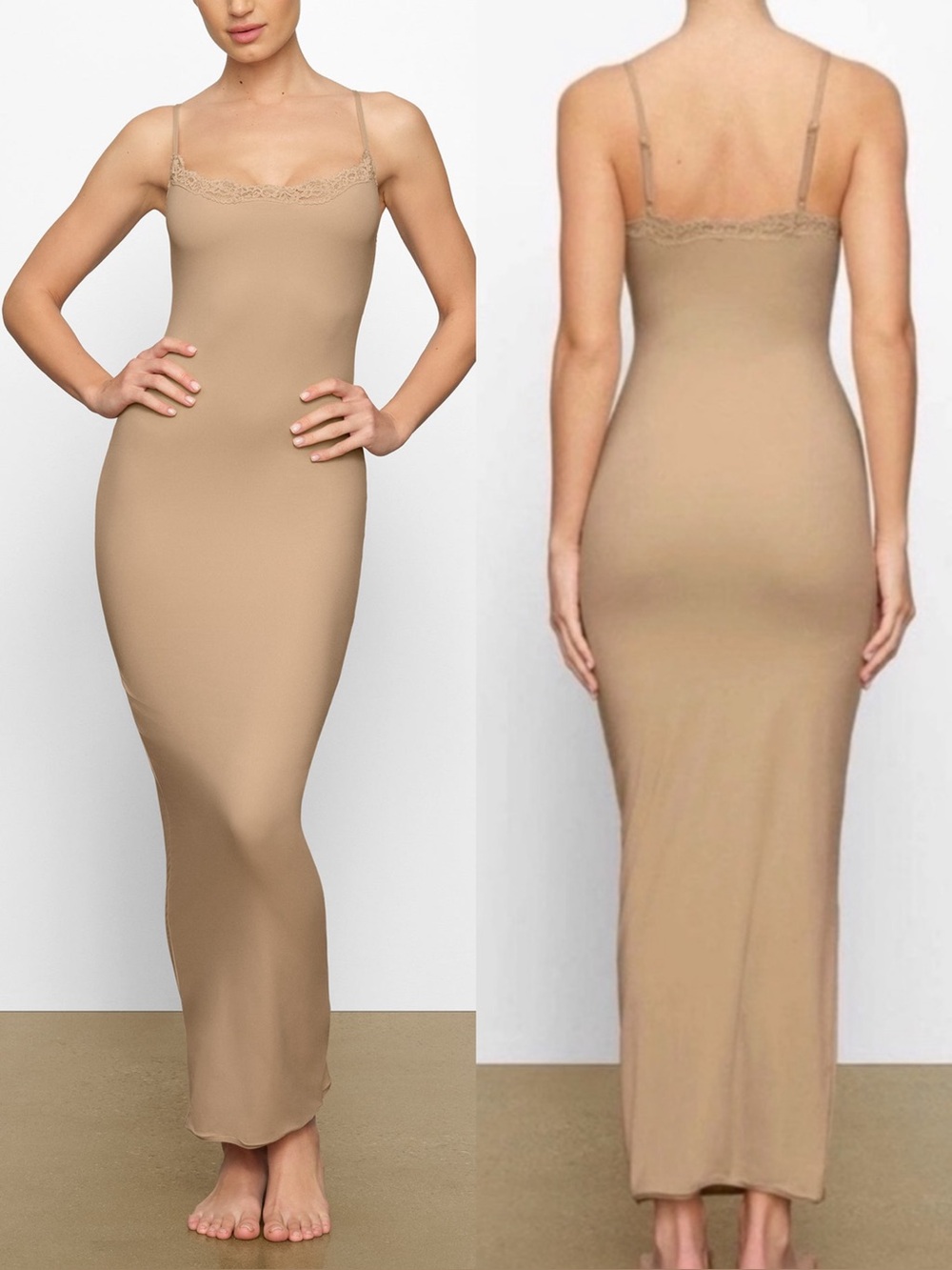 SKIMS Fits Everybody Lace Long Slip Dress in Sand Size Large